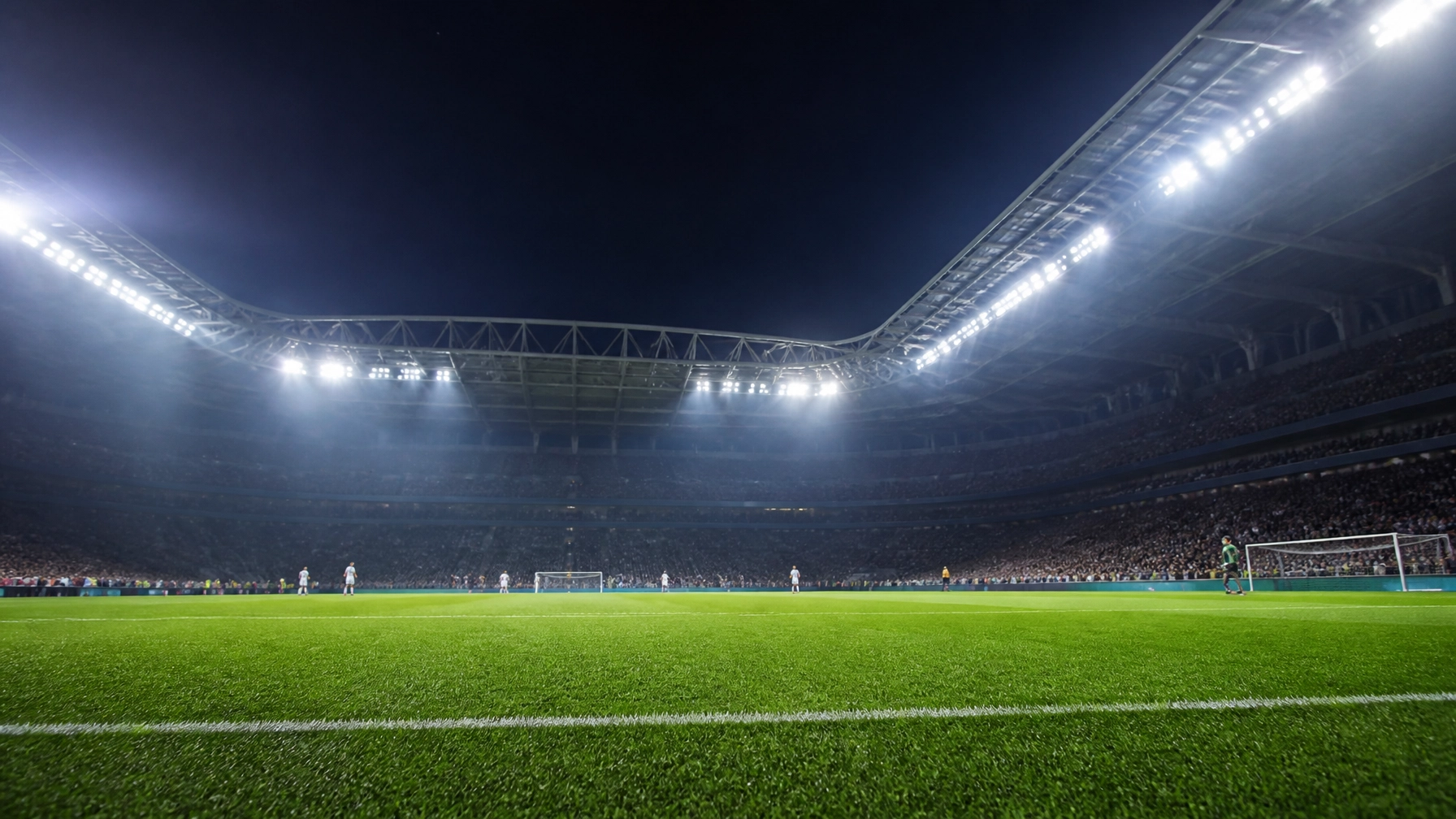 Europäisches Fußballstadion bei Nacht für die Analyse der Champions-League-Playoffs