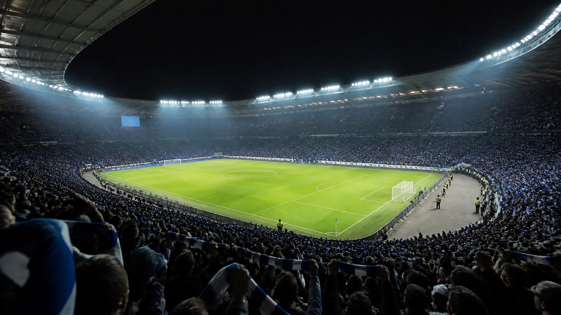 Atmosphärische Pokalstadion-Szene ohne Logos und Beschriftungen