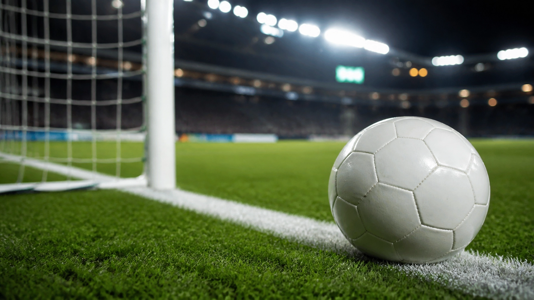 Fußball auf der Torlinie unter Flutlicht als Symbol für die Torwetten-Analyse