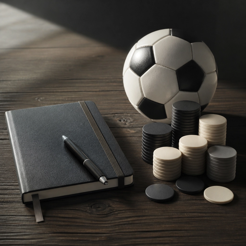 Neutrale Szene zur kontrollierten Einsatzplanung mit Fußball und Notizbuch
