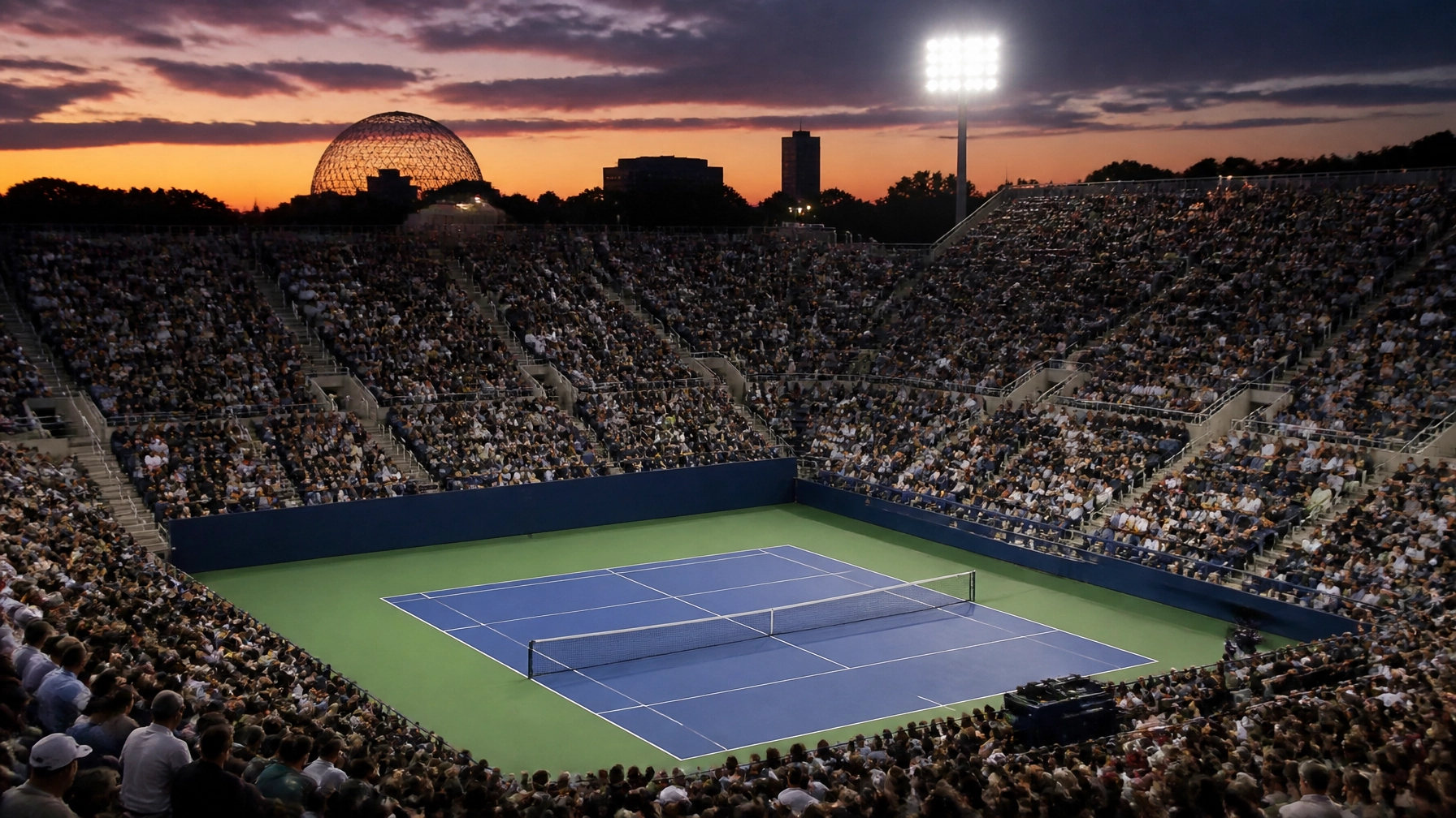 Hartplatzstadion in Montreal vor einem amerikanischen Tennisfinale