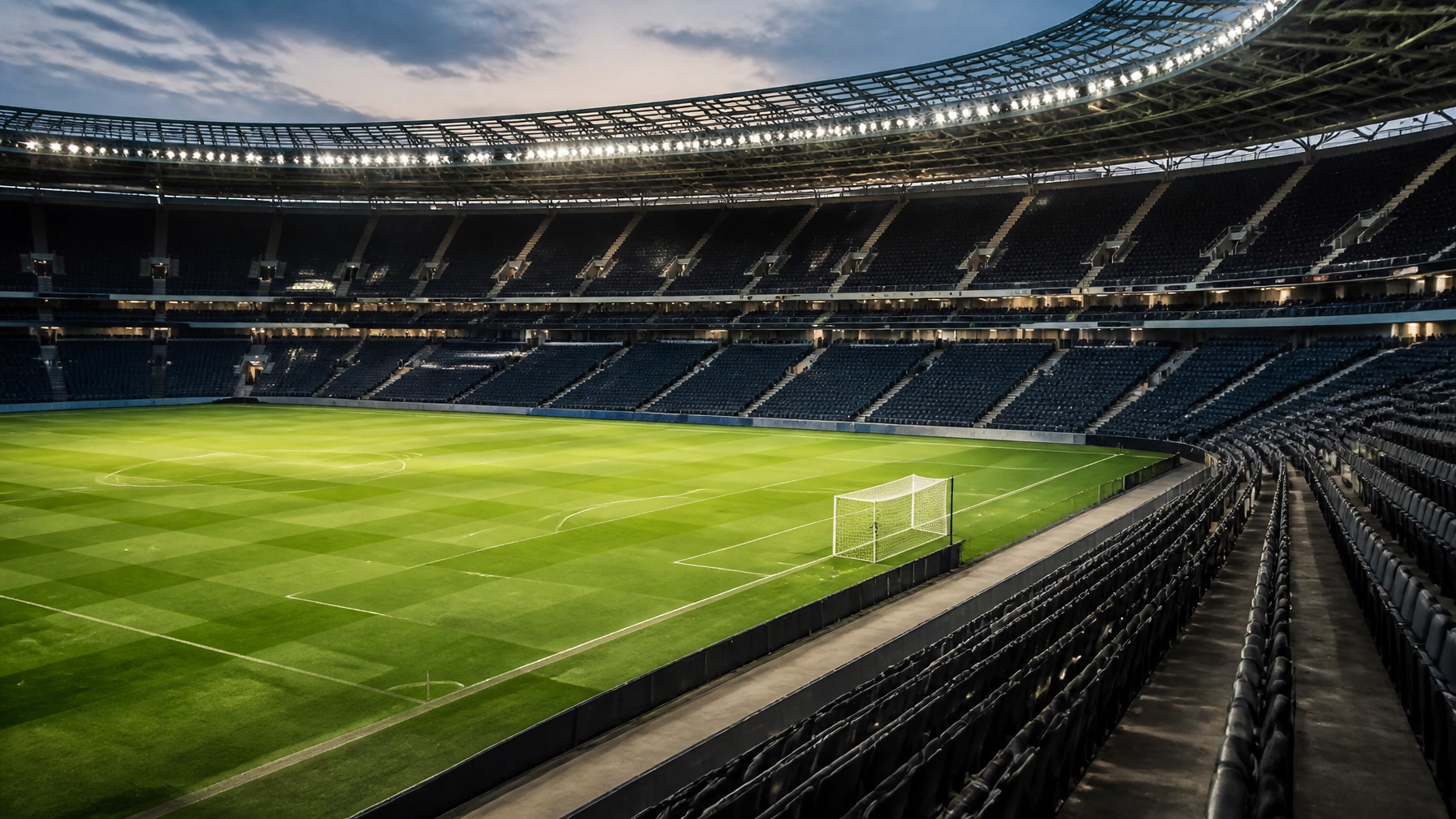 Neutrale Fußballtribüne und Spielfeld zum Saisonauftakt