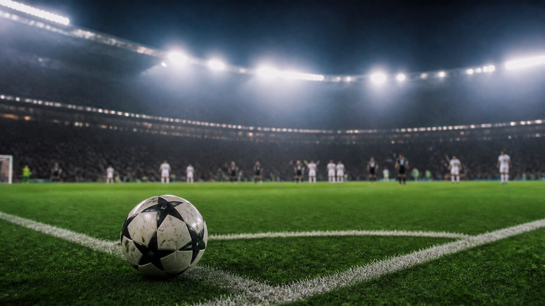 Europäisches Fußballstadion unter Flutlicht als Symbolbild für die Champions-League-Qualifikation