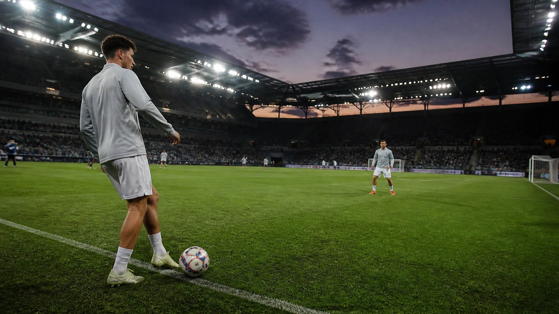 Realistische Bundesliga-Atmosphäre mit Fokus auf neue Transfers und linke Außenbahn