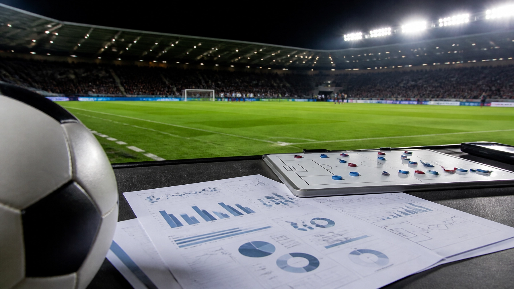 Taktische Vorbereitung und Analyse am Spielfeldrand vor dem Qualifikationsspiel