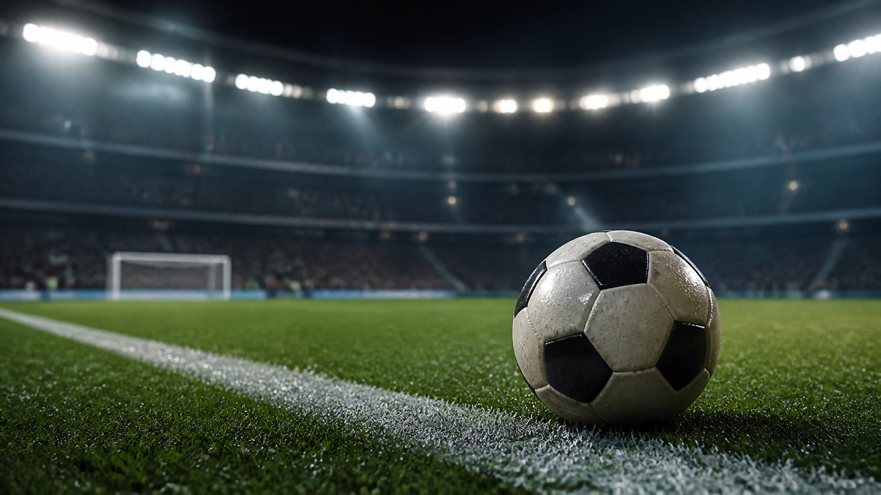 Fußball am Spielfeldrand im nächtlichen Stadion vor dem Champions-League-Qualifikationsspiel