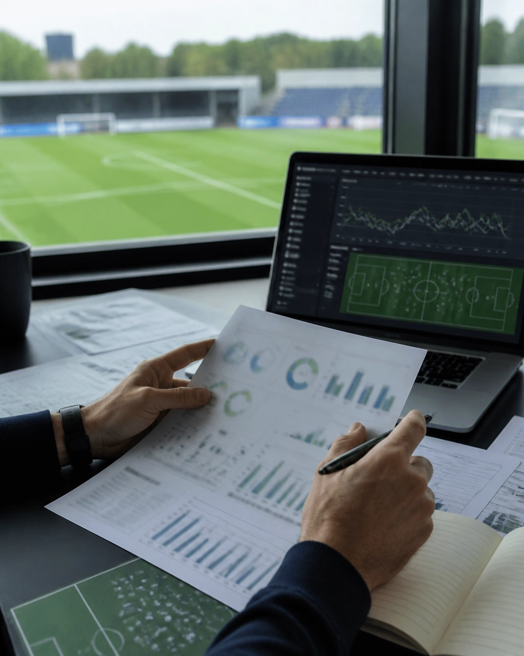 Datenbasierte Fußballanalyse mit abstrahierten Statistikdiagrammen und Modellwerten
