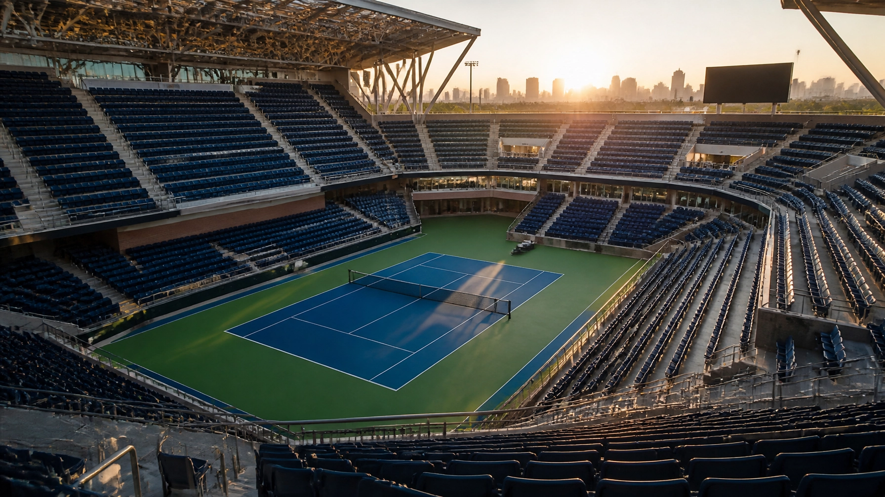 Leeres Hartplatzstadion in New York vor dem Start der US Open 2026
