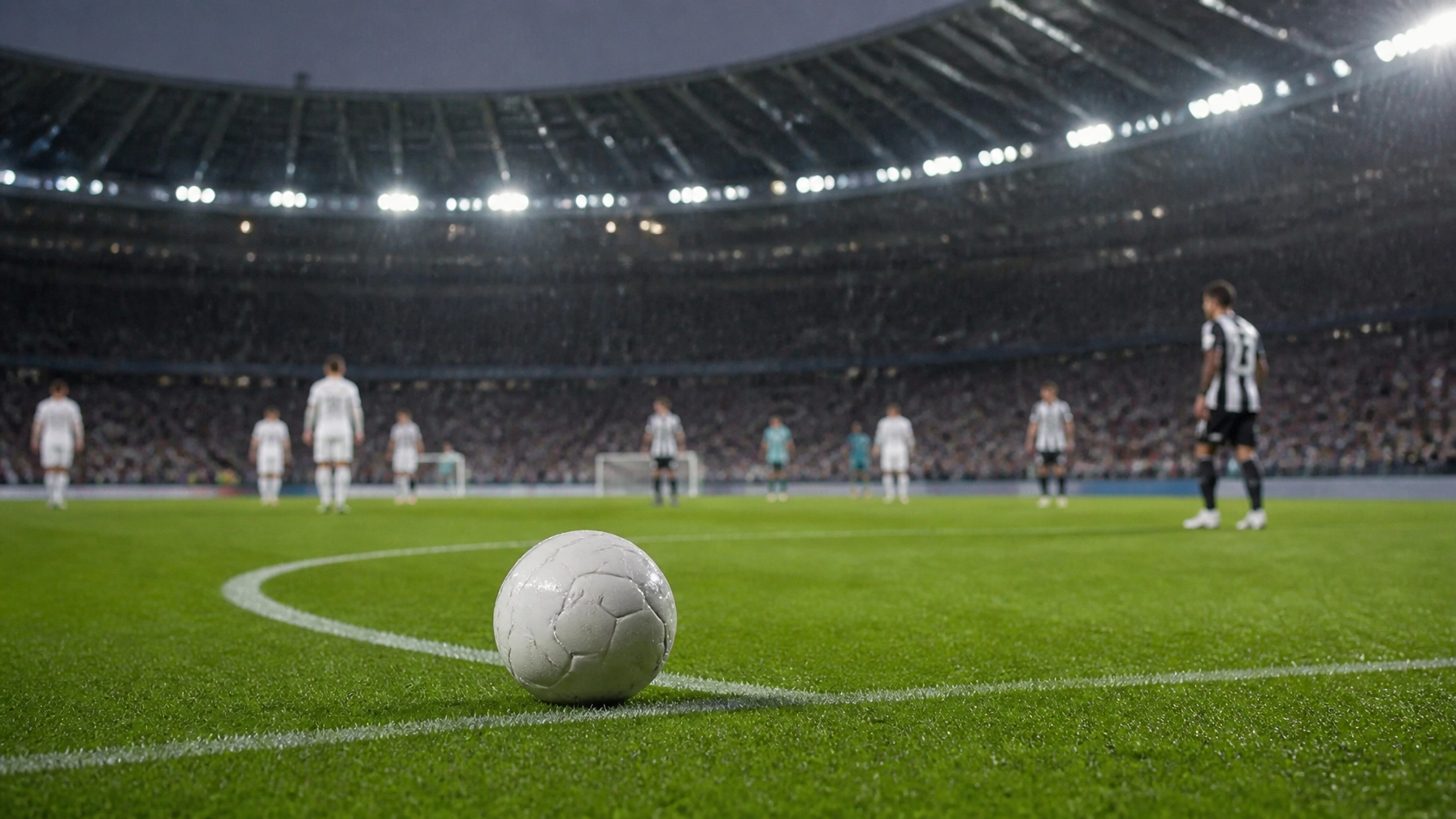 Fußball auf nassem Rasen im Stadion vor dem Spiel Tottenham gegen Newcastle