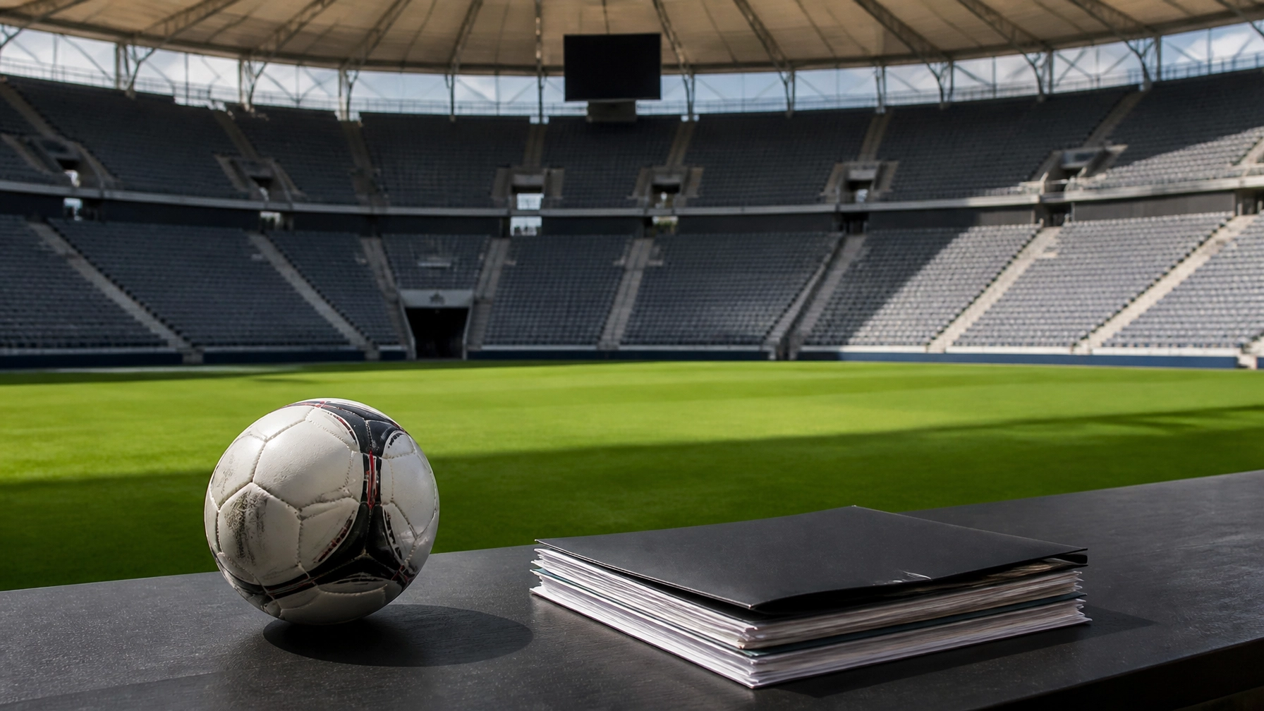 Neutraler Stadionrasen als Symbol für Bundesliga-Finanzen und Transfers