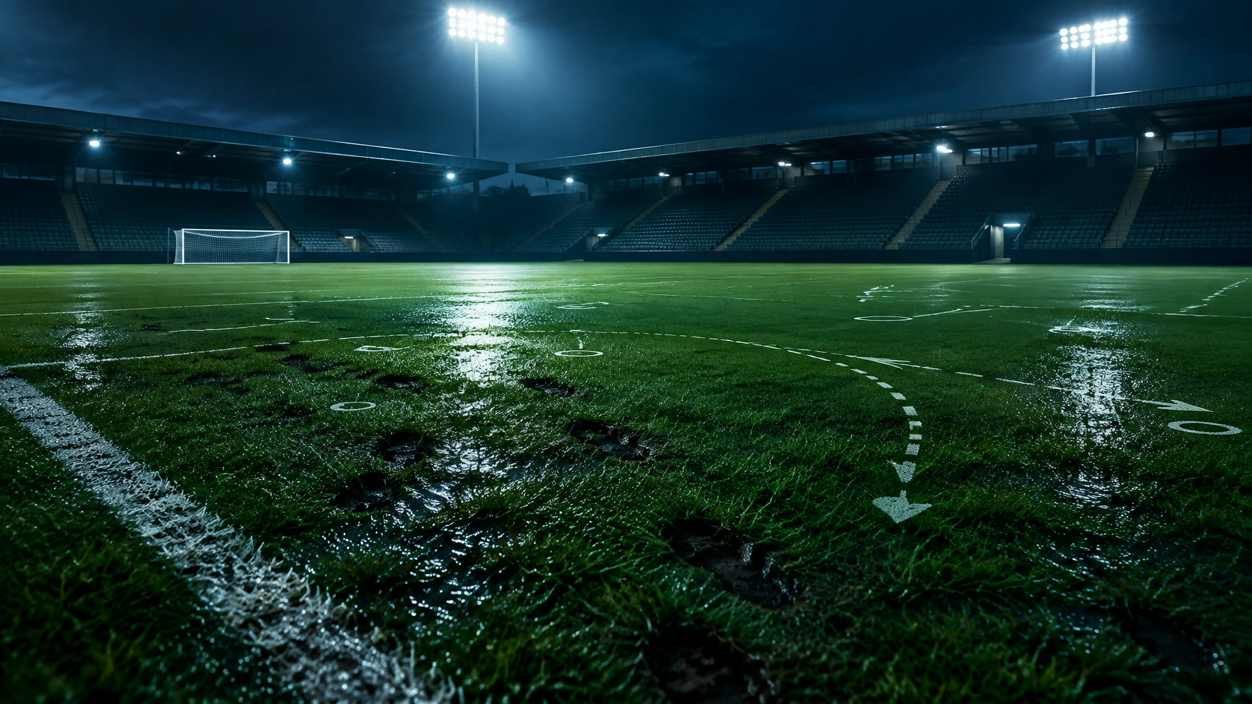 Fußballplatz unter Flutlicht als sachliches Motiv für die Statistik-Analyse
