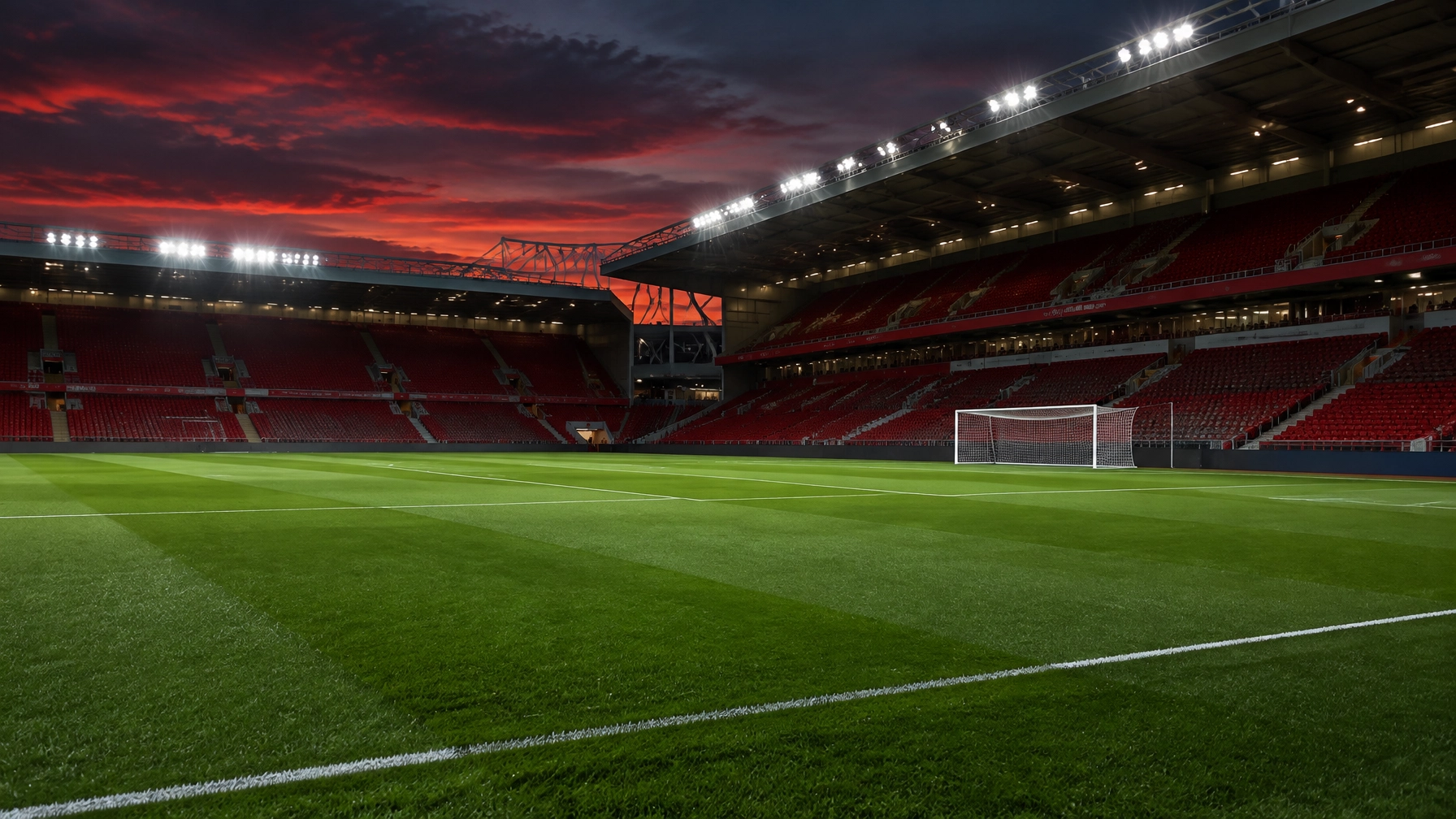 Leerer Rasen im Riverside Stadium unter Flutlicht vor dem Anpfiff