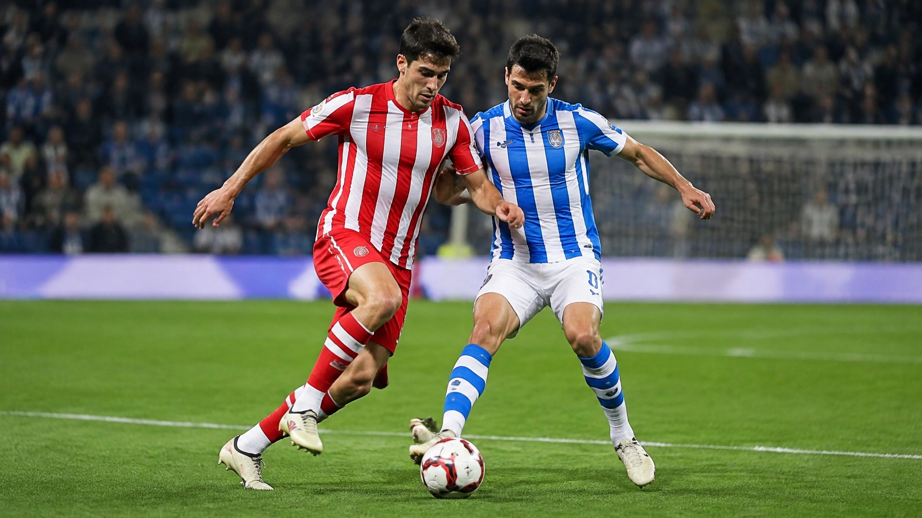 Anonyme La-Liga-Spielszene im Strafraumbereich unter Flutlicht