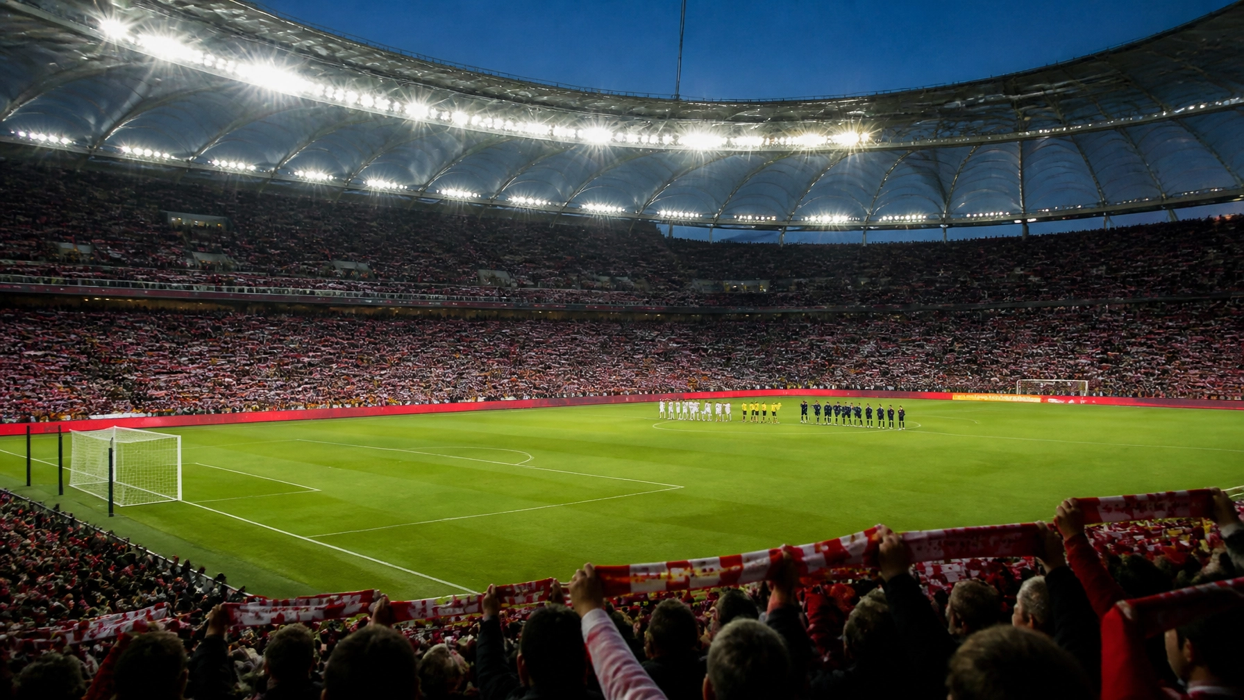 VfB Stuttgart gegen 1. FC Köln bei Flutlicht in einer realistischen Bundesliga-Stadionatmosphäre