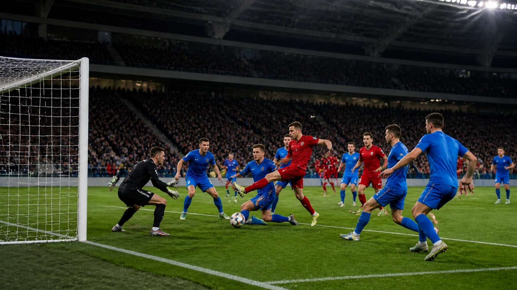 Fußballszene im Strafraum als Symbol für Chancenqualität und xG-Analyse