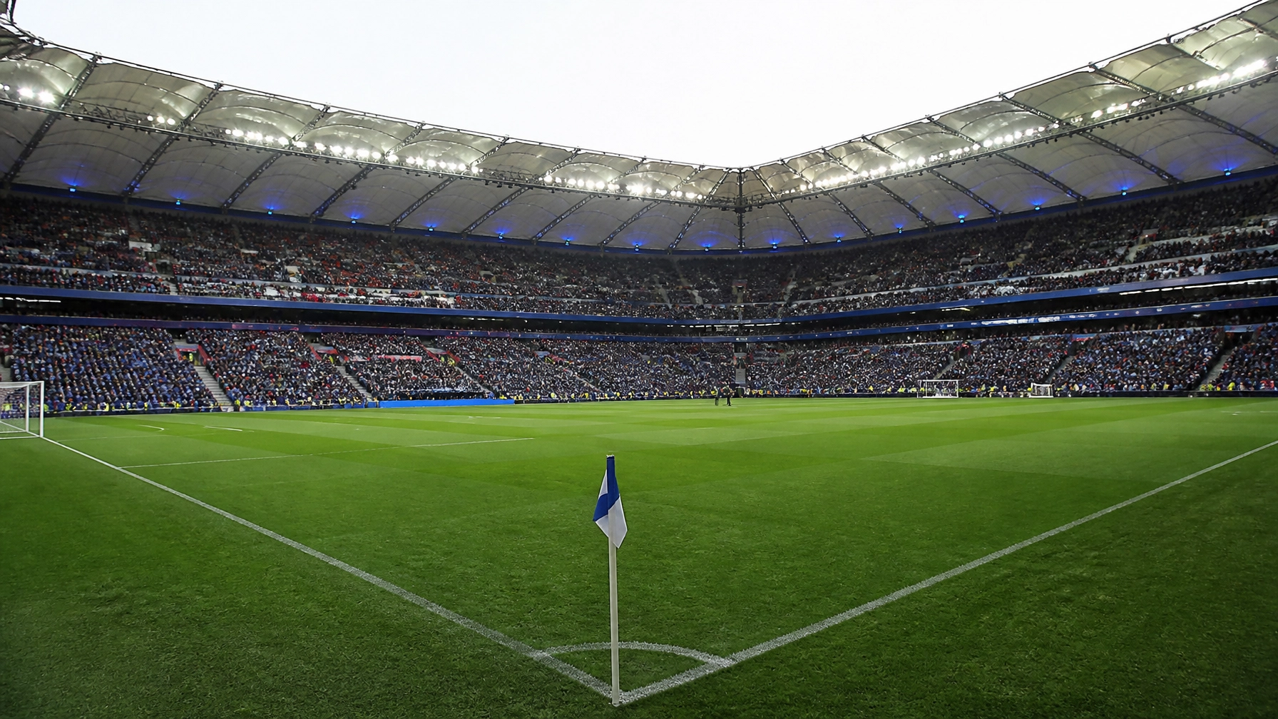 Fotorealistisches Bundesliga-Stadion vor Hamburger SV gegen Mainz 05 ohne Logos oder Text