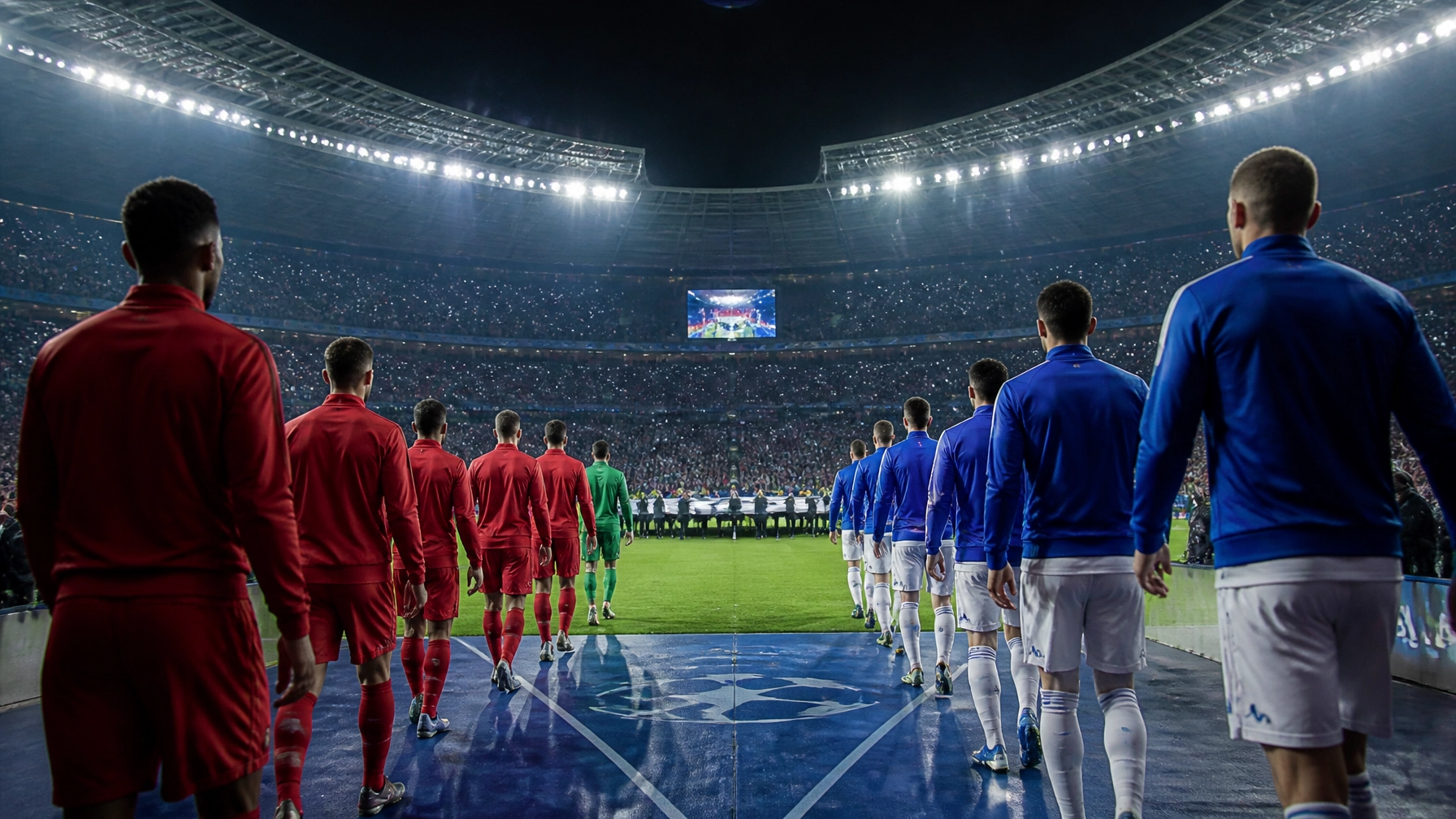 Europäische Fußballarena bei Nacht als Symbolbild für den PSG-Spieltag