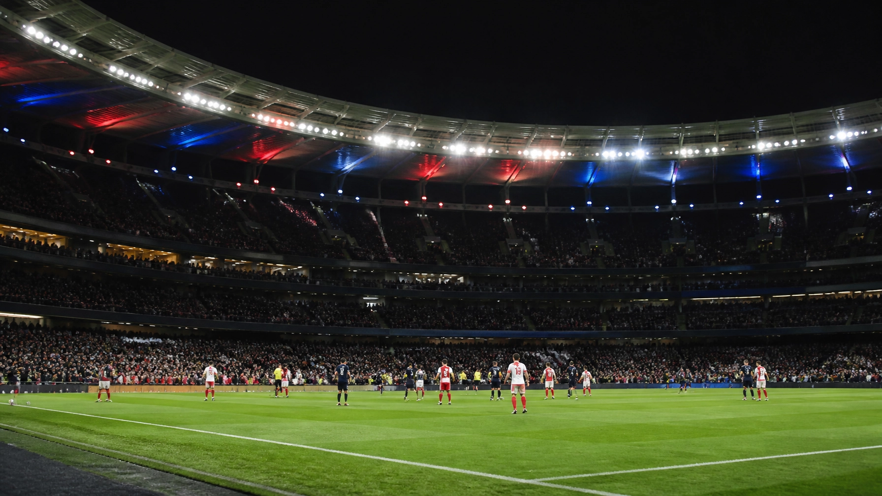 Paris Saint-Germain gegen AS Monaco in einer realistischen französischen Stadionatmosphäre bei Flutlicht
