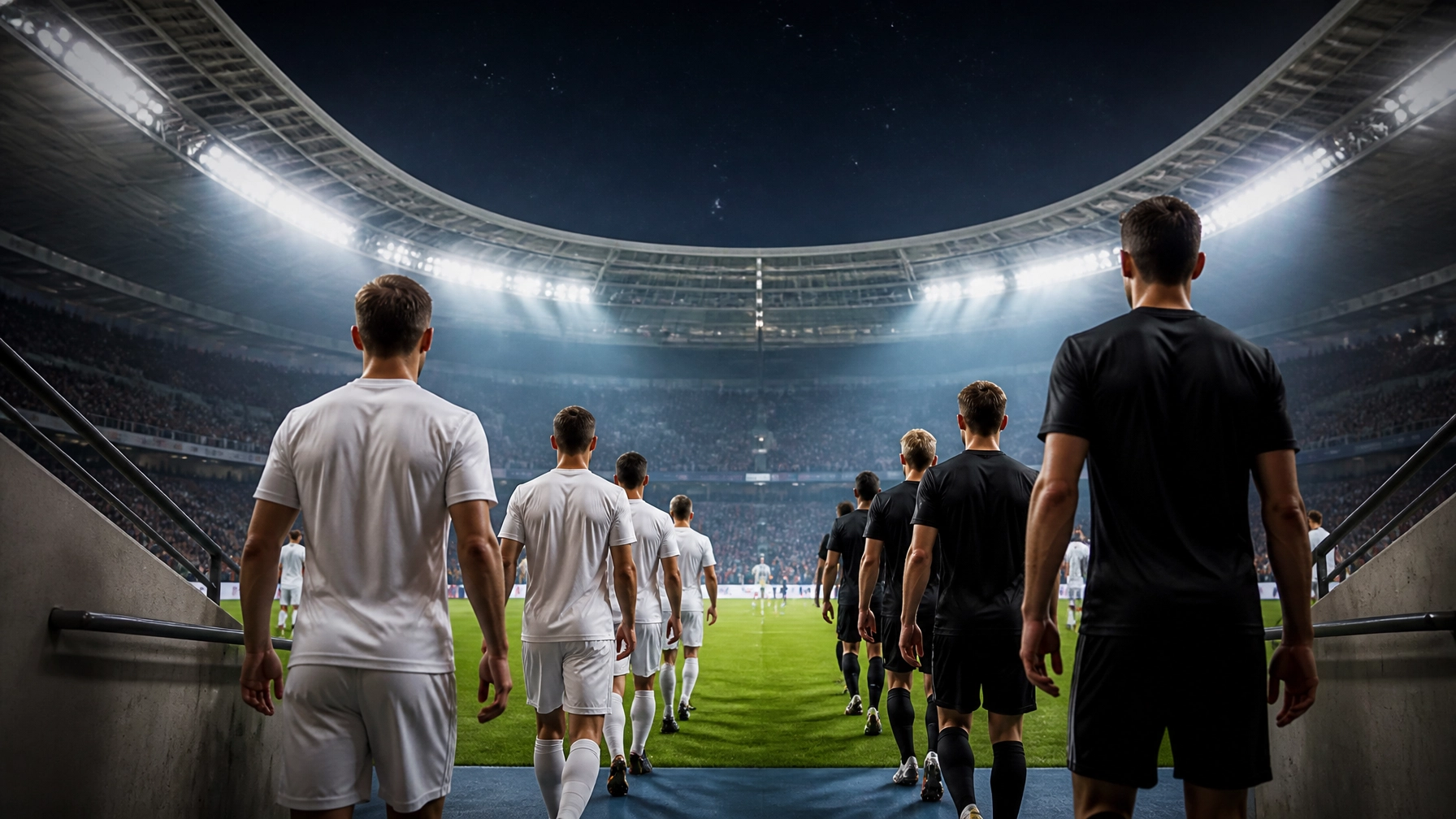 Europäisches Abendstadion als fotorealistischer Ausblick auf die Champions-League-Ligaphase