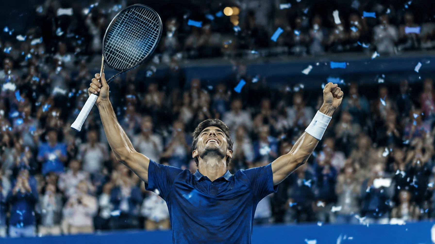 Alexander Zverev feiert einen Grand-Slam-Sieg auf blauem Hartplatz