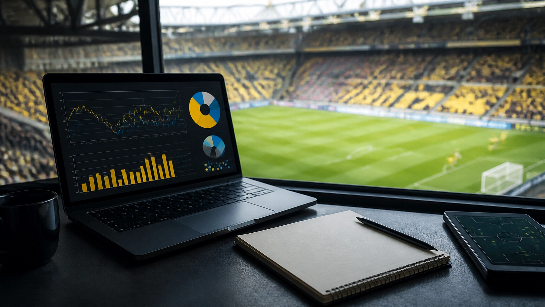 Fußballanalystische Vorbereitung auf eine Bundesliga-Partie ohne sichtbare Logos